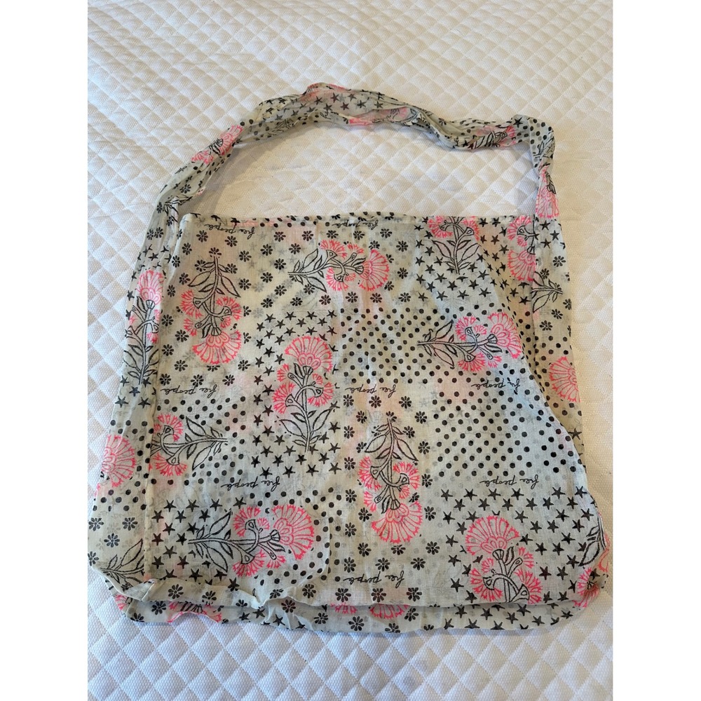Free People Floral Star Polka Dot Sheer Gauze Tote Bag Reusable 18x18